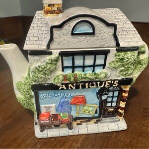 Vtg Annie Rowe Antiques Shop Ceramic Teapot - Colorful Cottage Design